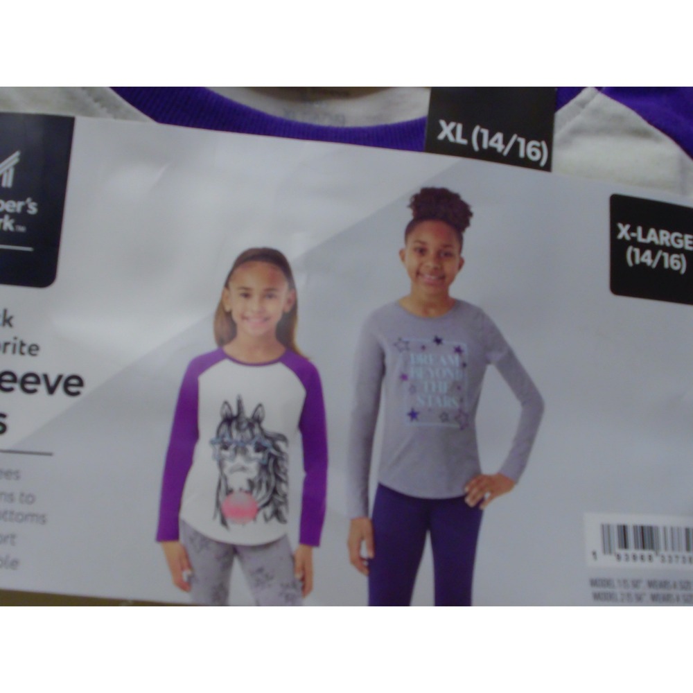 Members Mark Girls 2 Pack Long‎ Sleeve Graphic Tees Unicorn Dream XL 14/16 NEW